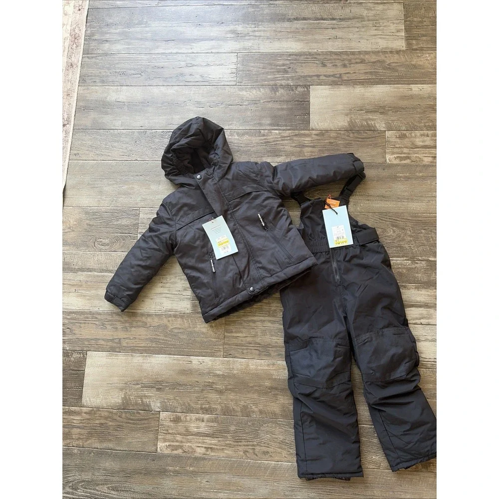 Cat & Jack Toddler Boys Girl 4t Black 3-in-1 Winter Jacket and Snow Bibs Set NWT
